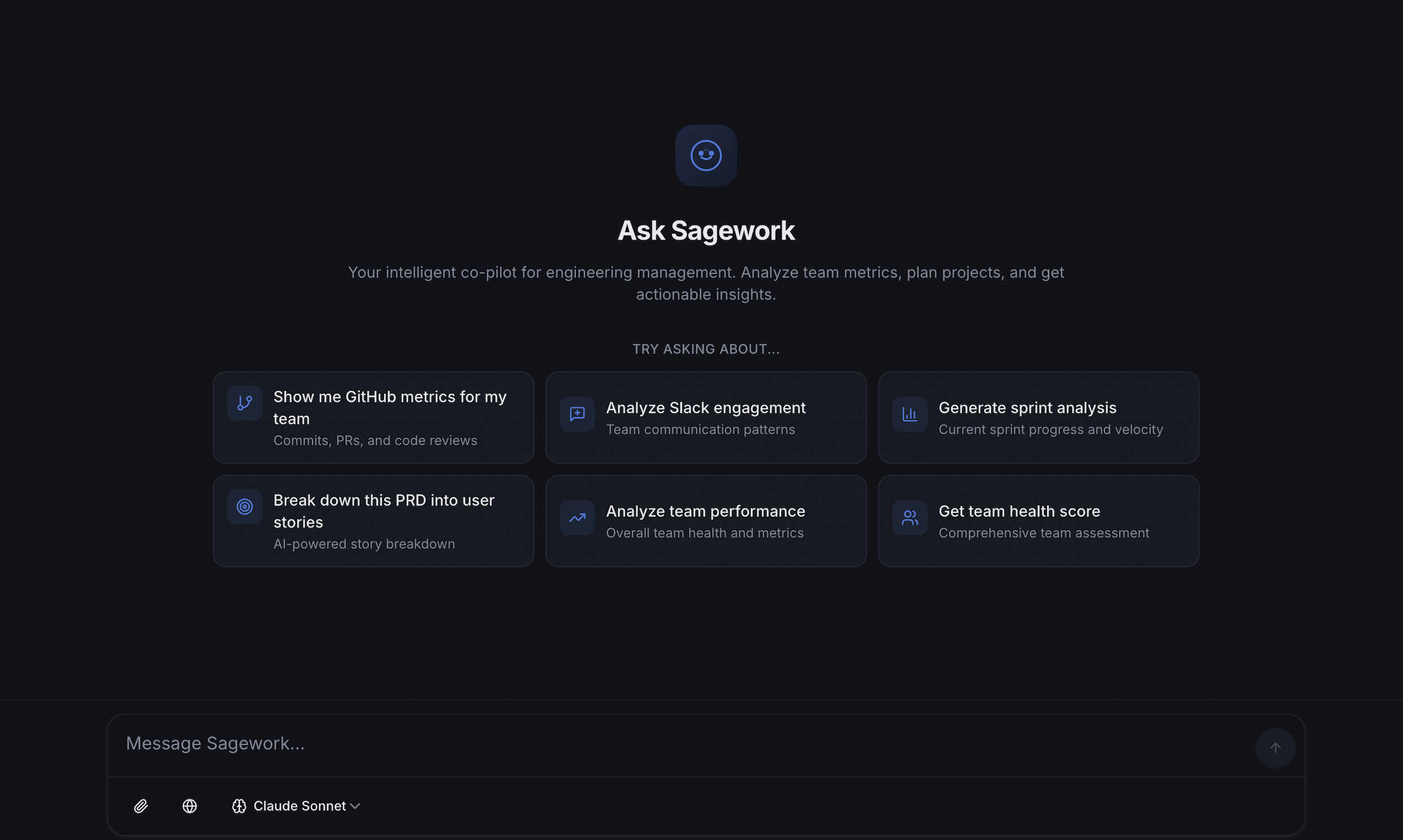 Sagework AI chat with prompt suggestions for engineering leaders
